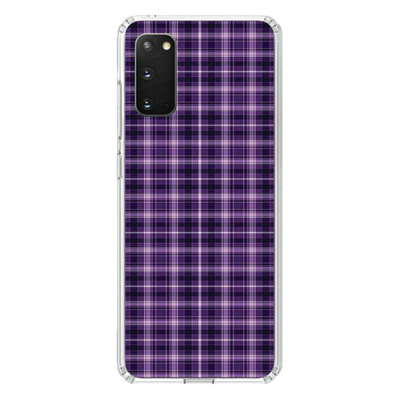 DistinctInk Clear Shockproof Hybrid Case for Galaxy S20 ULTRA / 5G (6.9" Screen) - TPU Bumper, Acrylic Back, Tempered Glass Screen Protector - Purple Black Plaid
