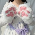 thumbnail image 3 of Byfri White Furry Cat Paw Full Finger Mittens, Plush Animal Gloves for Themed Festivities, White 32x24cm, 3 of 7