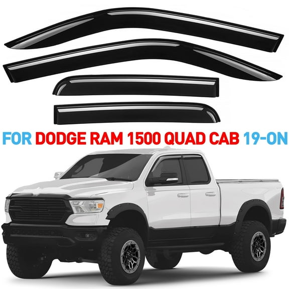 GrandWheel Co Window Deflectors Smoke Tinted Tape-On Side Window Vent Visor Deflectors Rain Guards Compatible with Dodge Ram 1500 2019-2026 Quad Cab - 4 pcs. GW0961