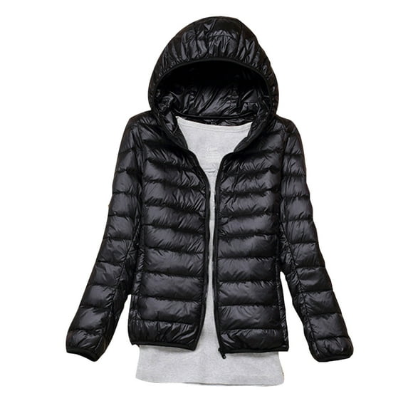 RKSTN Puffer Jacket Womens Winter Fashion Solid Color Lightweight Hooded Short Korean Style Jacket Plus Size Full Zipper Warm Jacket with Pockets