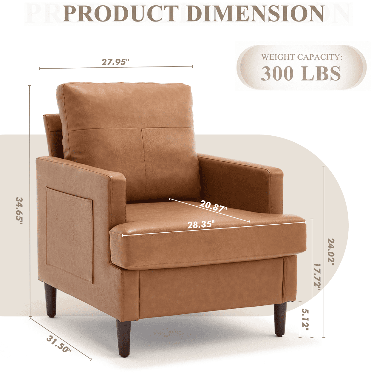 MOONMISS Modern Accent Chair Set of 2,PU Leather Single Sofa with Wood Legs,Reading Armchair for Living Room,Bedroom,Office,Brown
