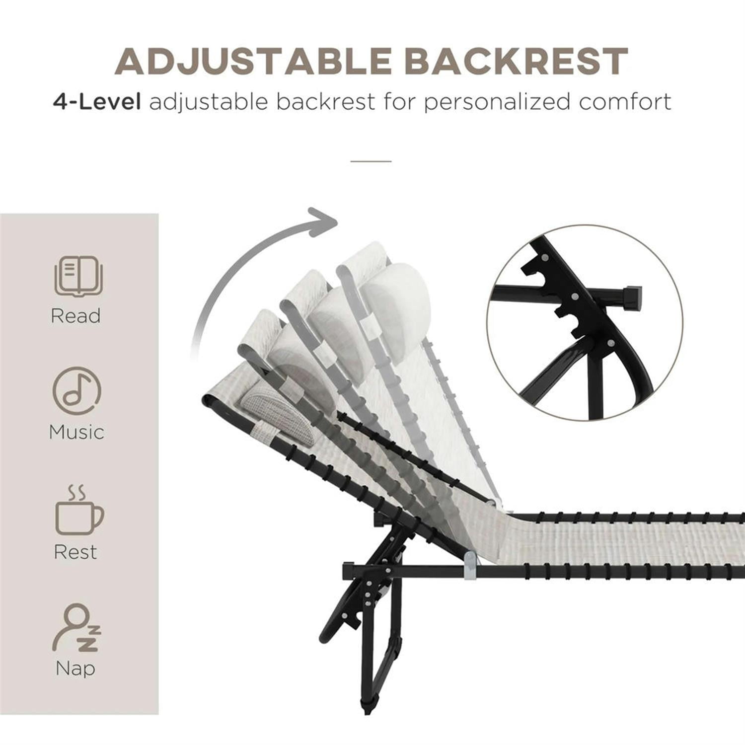 Demi Bonn Outdoor Folding Chaise Lounge with 4-Position Reclining, Mesh Seat & Bungee Back for Beach, Yard, Patio, Beige