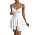 thumbnail image 2 of Women'S Tie Back Spaghetti Strap Mini Dress Tiered Ruffle Fit and Flared A Line Cute Short Party Dress White XS, 2 of 9