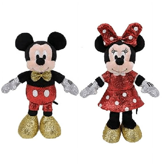 TY Beanie Babies - Disney Sparkle - MICKEY & MINNIE MOUSE (Sparkle - Red) (6 inch)