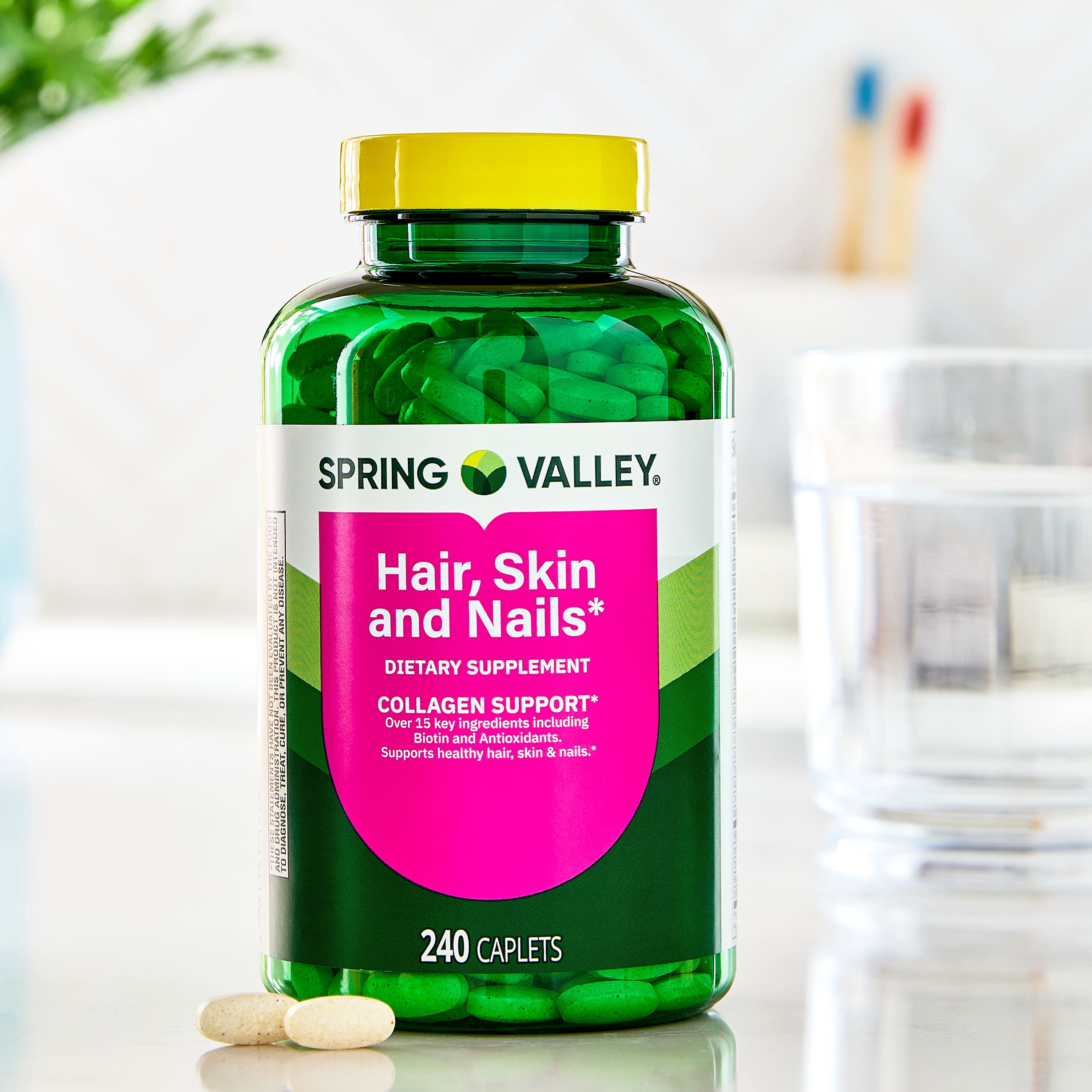 (3 pack) Spring Valley Hair, Skin & Nails Caplets Dietary Supplement, 240 Count