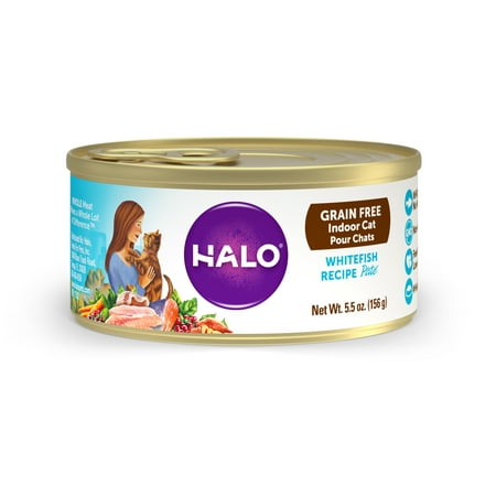 (12 Pack) Halo Grain Free Natural Wet Cat Food, Indoor Whitefish Recipe, 5.5-Ounce (Best Nutritional Cat Food)