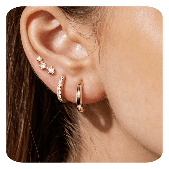 ELESMILO 3 Pairs Gold Hoop Earrings Set: Dainty Stud Earrings Trendy Small 14K Gold Plated Hypoallergenic Dangle Cartilage Huggie Hoop Earrings for Women Gold Jewelry for Women Gifts