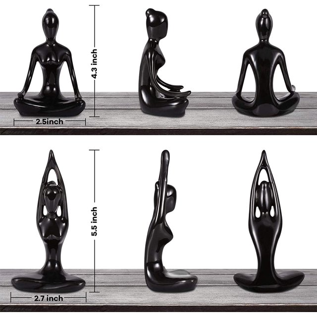 4 piezas de decoración de meditación negra. Estatua de estatuilla de yoga de cerámica para decoración del hogar, decoración de sala de estar, artículos de decoración pequeños para estante, decoración de soporte de TV de estantería. Regalos de yoga para mujeres XianweiShao 8390614537767