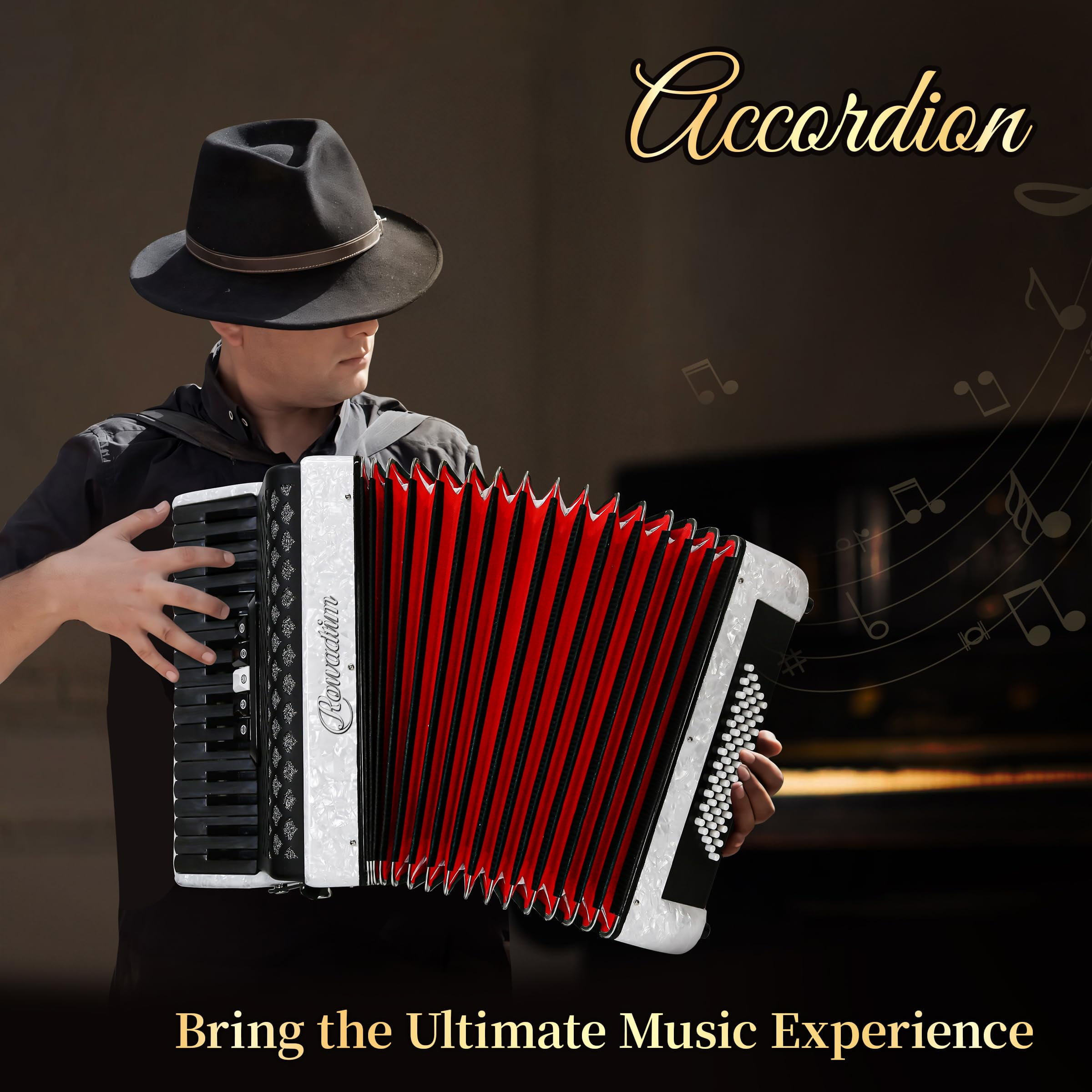 Accordion - 34 Key 60 Bass Piano Style, Lightweight & Portable with Adjustable Strap & Backpack, Perfect for Beginners, Students & Adults