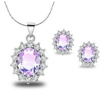 24K White Gold 3 Ct Oval Alexandrite Necklace and Earring Plated by Paris Jewelry