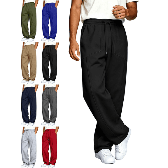 Men's Sweatpants with Pockets Elastic Waistband Wide Leg Athletic Joggers Solid Color Workout Running Hiking Casual Activewear