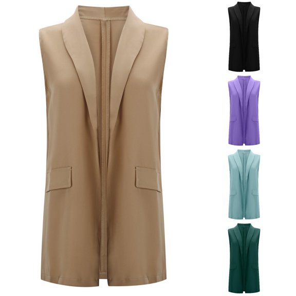 Tanghaowl Womens Vests Lightweight, Women Fashion Long Buckle Casual Temperament Sleeveless Riding Heart Vest Outerwear Khaki L