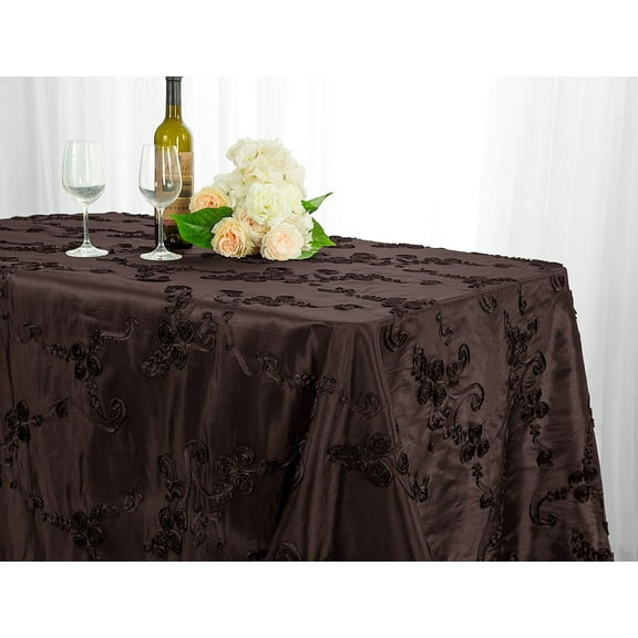 Wedding Linens Inc. 90" x 132'' Rectangular Ribbon Taffeta Tablecloth for Wedding, Luxury Events, Party use - Chocolate