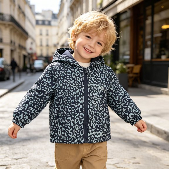Girls Jackets Lightweight Solid Print Zipper Pocket Hooded Long Sleeve Jacket for Casual Wear Blue 3 Years-4 Years