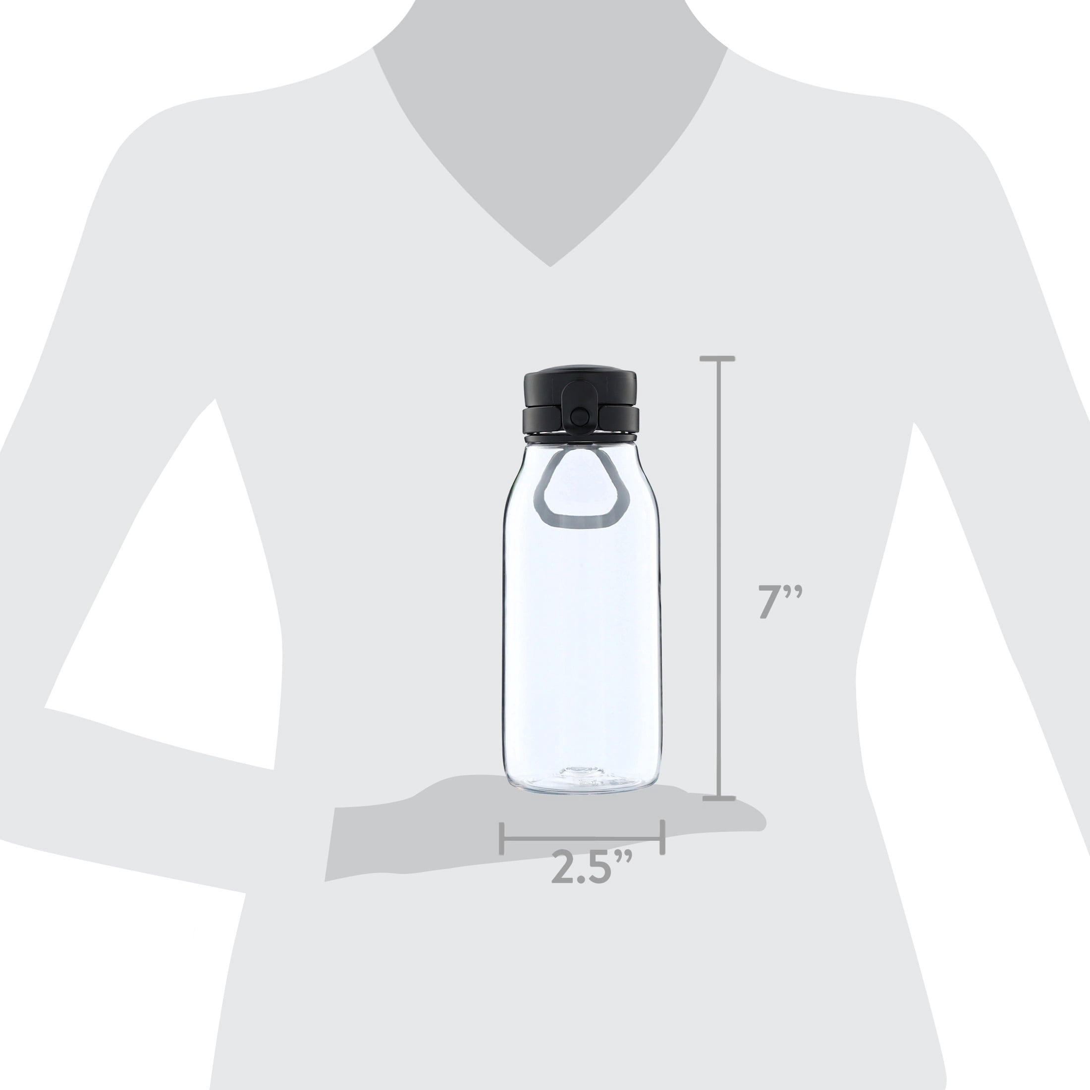 Mainstays Kids 16 oz Black and Clear Plastic Water Bottle with Flip-Top Chug Lid