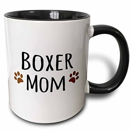 

3dRose Boxer Dog Mom - Doggie by breed - brown muddy paw prints love - doggy lover - proud mama pet owner Two Tone Black Mug 11oz