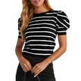 thumbnail image 3 of UVN Striped Tops for Women Summer Short Puff Sleeve Pullover Blouses Casual Crewneck Knit T Shirts, 3 of 8