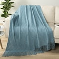 thumbnail image 2 of PAVILIA Dusty Blue Knit Throw Blanket for Couch Bed, Soft Knitted Farmhouse Sofa Throw for Living Room, Lightweight Decorative Summer Throw Blanket for Chair, Outdoor Textured Boho Blanket, 50x60, 2 of 9