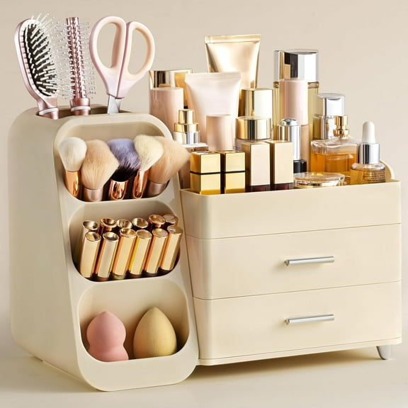 Large Capacity Makeup Organizer with 2 Drawers & 8 Compartments, Easy to Clean, for Vanity, Bathroom, Desk