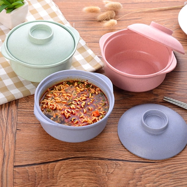 Hariumiu Kitchen - Tazón de fideos instantáneos de 20 oz, resistente al desgaste, con tapa, de plástico, para ensalada, arroz, vajilla perfecta para la escuela, dormitorio, cocina pequeña, oficina,
