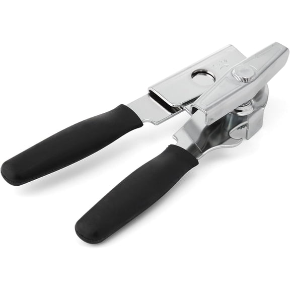 Manual Can Opener with Comfort Grip – All-Steel Heavy Duty Can Opener, High-Carbon Cutting Wheel, Integrated Bottle Opener, Easy to Use for Arthritis and Seniors (Black)