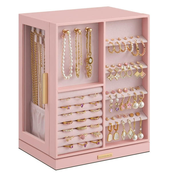 Caja de Joyas SONGMICS UJBC170R01 Giratoria 360° Rosa 22x16x29 cm