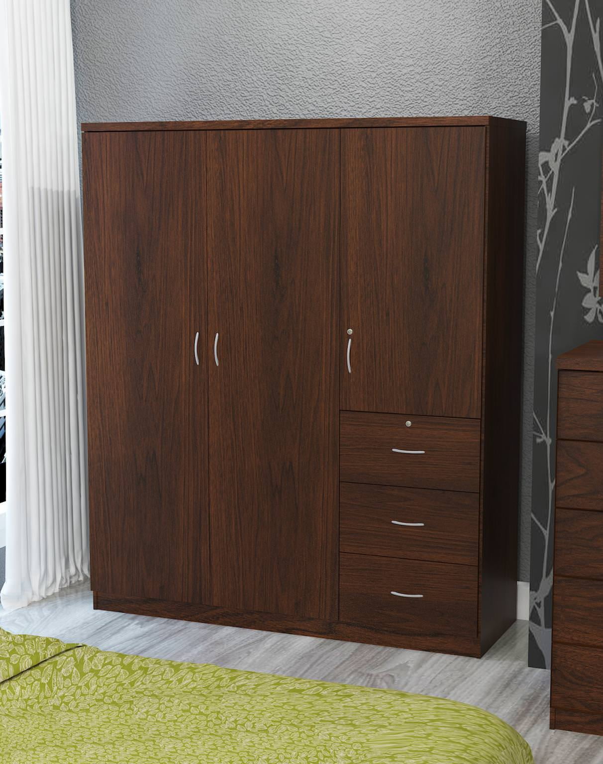 Home Source Randolf Walnut Wardrobe with 3 and 3 Drawers