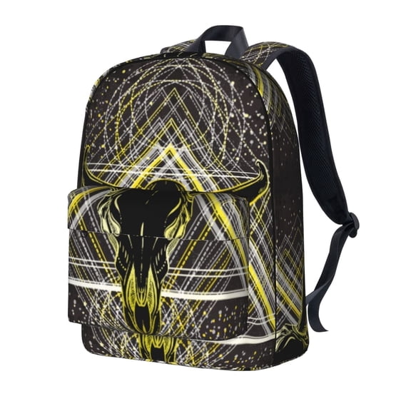 Bull Skull Backpack Purse For Teen Girls Boys,Boho Ethnic Canvas Bookbag Travel Hiking Shoulder Daypack Bags