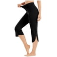 thumbnail image 2 of CFLVAEK Capri Leggings for Women Side Split High Waisted Yoga Pants Stretch Tummy Control Workout Running Capris Legging Black M, 2 of 7