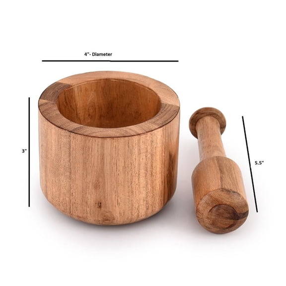 Acacia Wood Mortar and Pestle for Garlic Pepper Herb Crusher Kitchen Utensils Birthday Housewarming Gift. Mortar- 4" x 3" Pestle- 5.5"