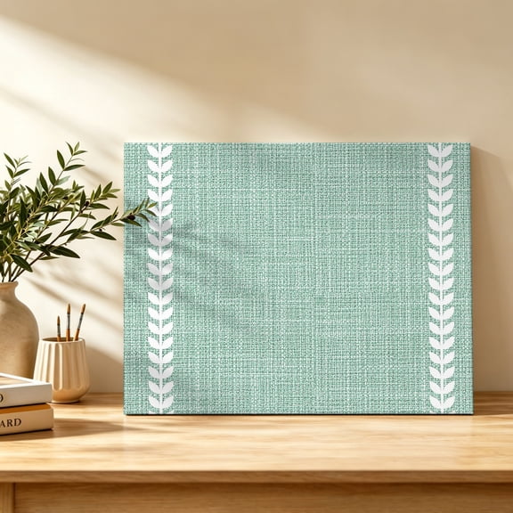 Vintage Green Canvas Wall Art, Country Pastoral Farmhouse Minimalist Leaf Stripe Wall Art Prints Artwork Framed Canvas Ready to Hang Art Pictures for Bathroom Bedroom Entry Desk Corner 10" x 8"