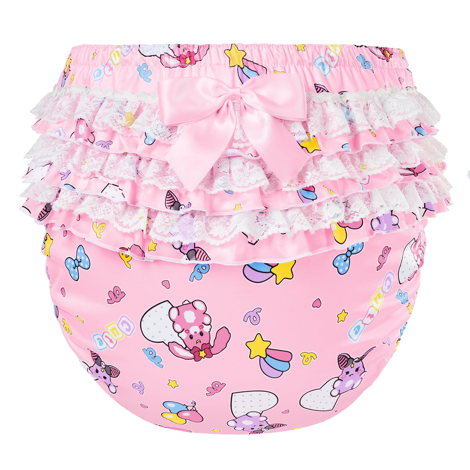 LittleForBig Silky Washable Reusable Waterproof Ruffled Lace Bow Baby Usagi & Bella Pattern Ruffle Adult Diaper Cover S