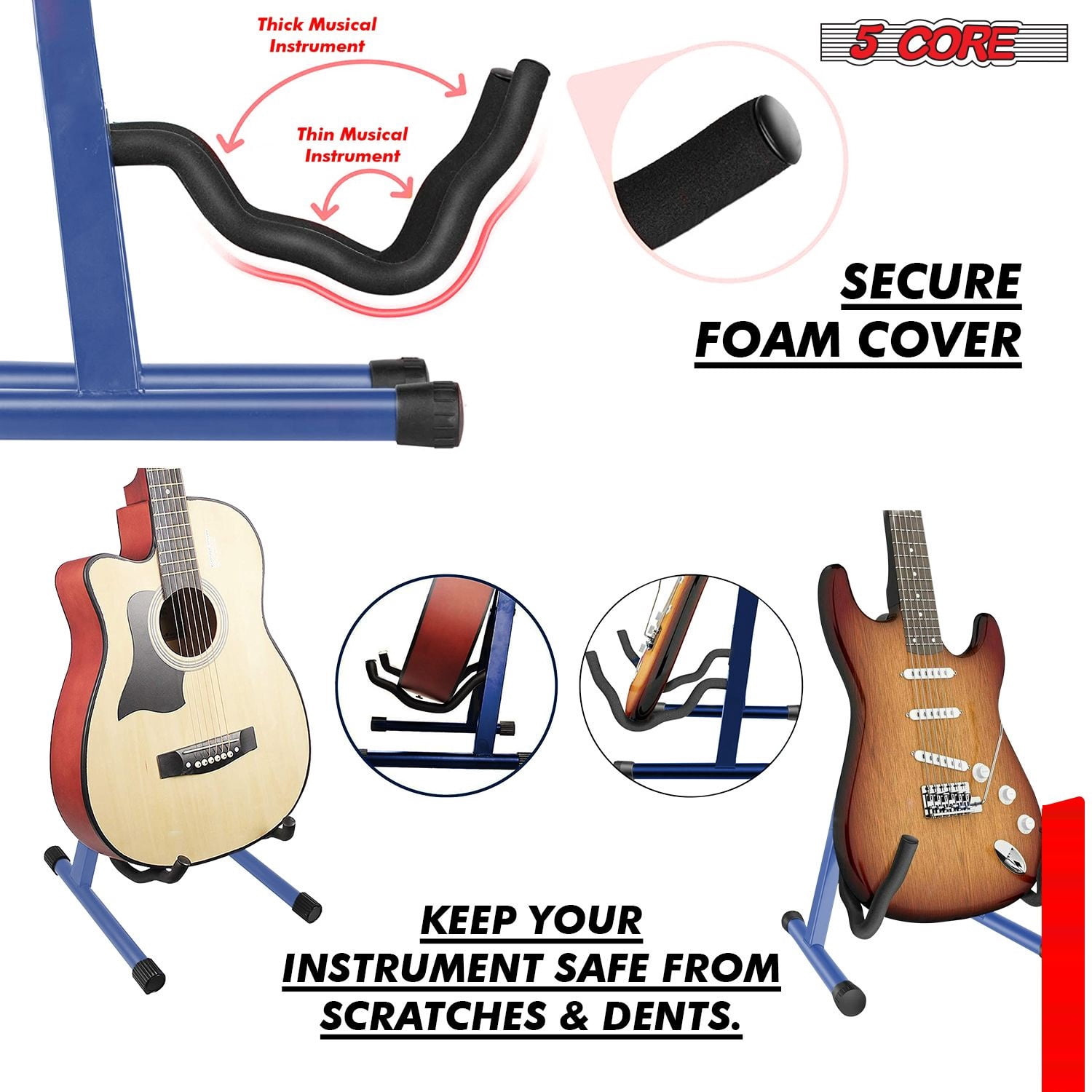 Double Guitar Stand Floor Adjustable Heavy Duty A Frame Universal Folding Acoustic Electric Bass Mandolin Banjo Violin Holder Stands For On Stage Studio,2PCS  Blue