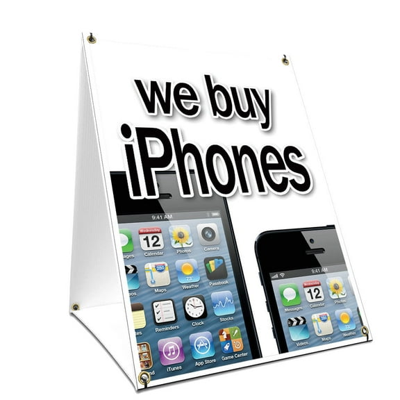 A-frame Sidewalk We Buy Iphones Sign With Graphics On Each Side | 18" X 24" Print Size