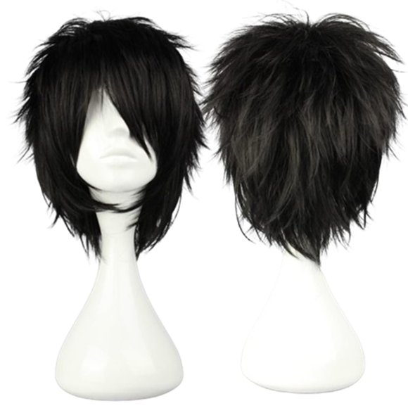 COSPLAZA Peluca corta negra de Cosplay, peluca Emo de pelo sintético resistente al calor, esponjosa y puntiaguda
