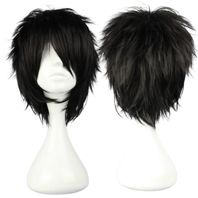 COSPLAZA Peluca corta negra de Cosplay, peluca Emo de pelo sintético resistente al calor, esponjosa y puntiaguda