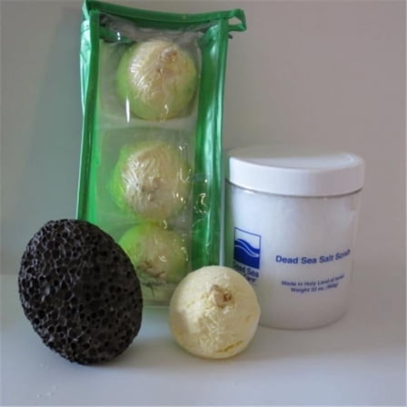DeadSea-BBTCocL05 3 Pack Coconut Lime Bubble Bath Truffles - 32 oz Cucumber & Melon Dry Salt Scrub & Pumice Stone