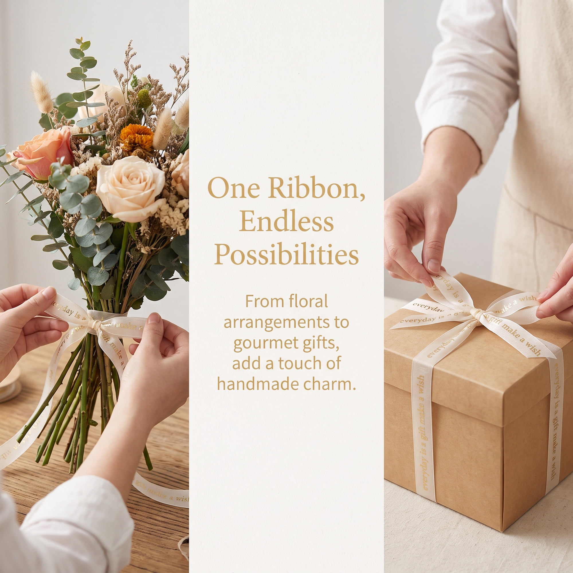 Unique Bargains Blessing Fabric Ribbon for Gift Wrapping Champagne 5.5 Yard