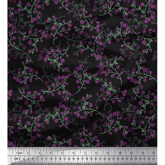 Soimoi Cotton Duck Fabric Leaves & Floral Artistic Print Fabric by the Yard 42 Inch Wide