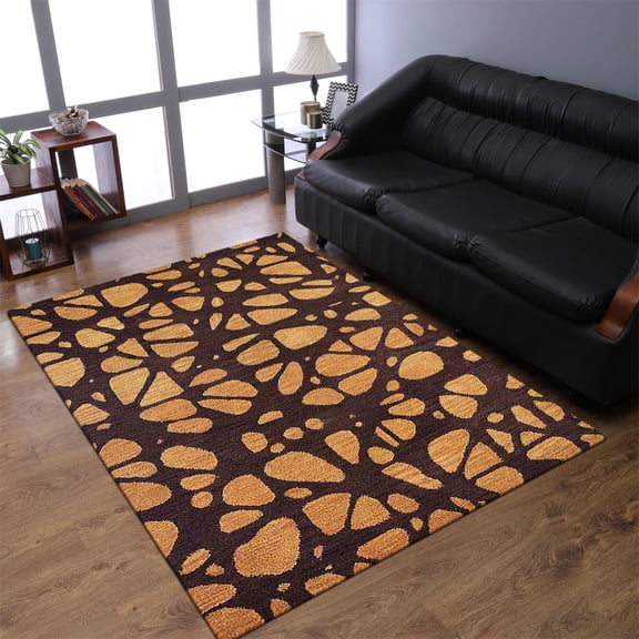 Rugsotic Carpets Hand Tufted Wool Eco-Friendly 6'x9' Area Rugs Rectangle Brown Beige Contemporary Modern High Pile Thick Handmade Anti Skid Indoor Rug for Living Room, Bedroom K00927