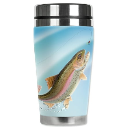 

Mugzie brand 16-Ounce Stainless Steel Travel Mug with Insulated Wetsuit Cover - Leaping Fish (blue)