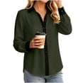 thumbnail image 3 of SEROYE Women's Button Down Shirt Color Block Long Sleeve Classic Fit Collared Blouse Dressy Casual Office Work Tops (M, Army Green), 3 of 6