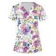 thumbnail image 5 of Qulqfy Women's T Shirts Short Sleeve Floral Tunic Scrubs Casual V Neck Tops Work Shirts Women L, 5 of 5