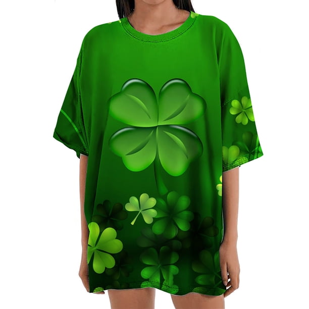 Blusa informal de manga corta con cuello redondo y manga corta para mujer con estampado del día de San Patricio Pompotops hkajfhjk460285