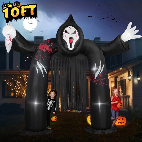 Yexmas 10FT Halloween Inflatable Archway Outdoor Decoration,Ghost Castle Inflatable Archway Blow Up with Spooky Face Scary and Build-in LED, Large Halloween Decor for Party Yard Garden Lawn