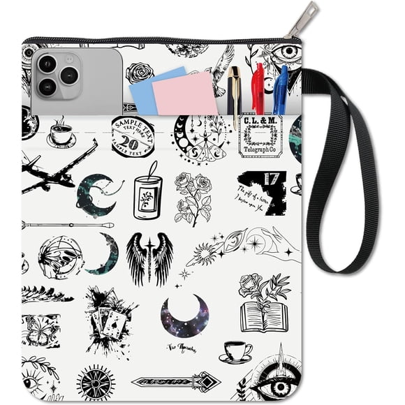 Fundas para libros con elementos adivinatorios, funda para libro lunar, protector de libros blanco para libros de bolsillo, funda de tela lavable con cremallera y bolsillo adicional.