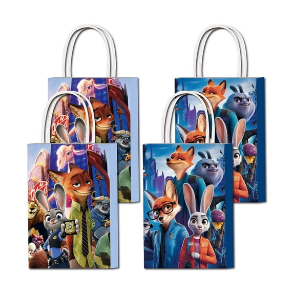 16 pcs For Zootopia Theme Birthday Party Bags,Party Favor Bags,With Candy Gift Bags Handles Favor Bags,All in One Decoration Set