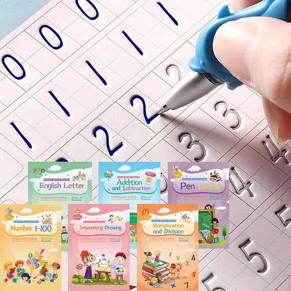 ASIGN Cuadernos Mágicos de Caligrafía Reutilizables, Set de 6 Libros para Niños