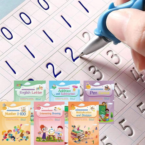 ASIGN Cuadernos Mágicos de Caligrafía Reutilizables, Set de 6 Libros para Niños
