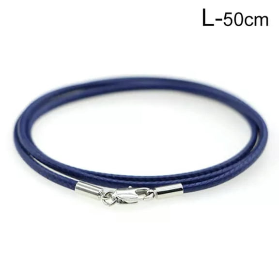K-KED 2mm 45cm Leather Wax Rope Cord Necklace Chain DIY Bracelet String Lobster Clasp-Navy blue -50cm